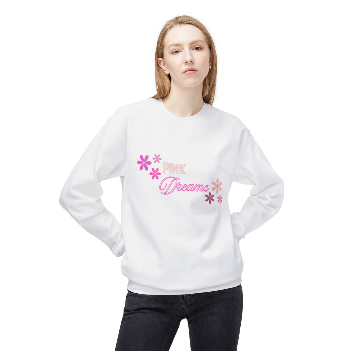 Pink Dreams Crewneck Sweatshirt — Floral Retro Graphic