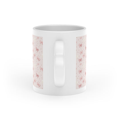Pink Bow Pattern Mug — "Lovely Day" Ceramic Coffee Cup, Cute Romantic Gift for Her