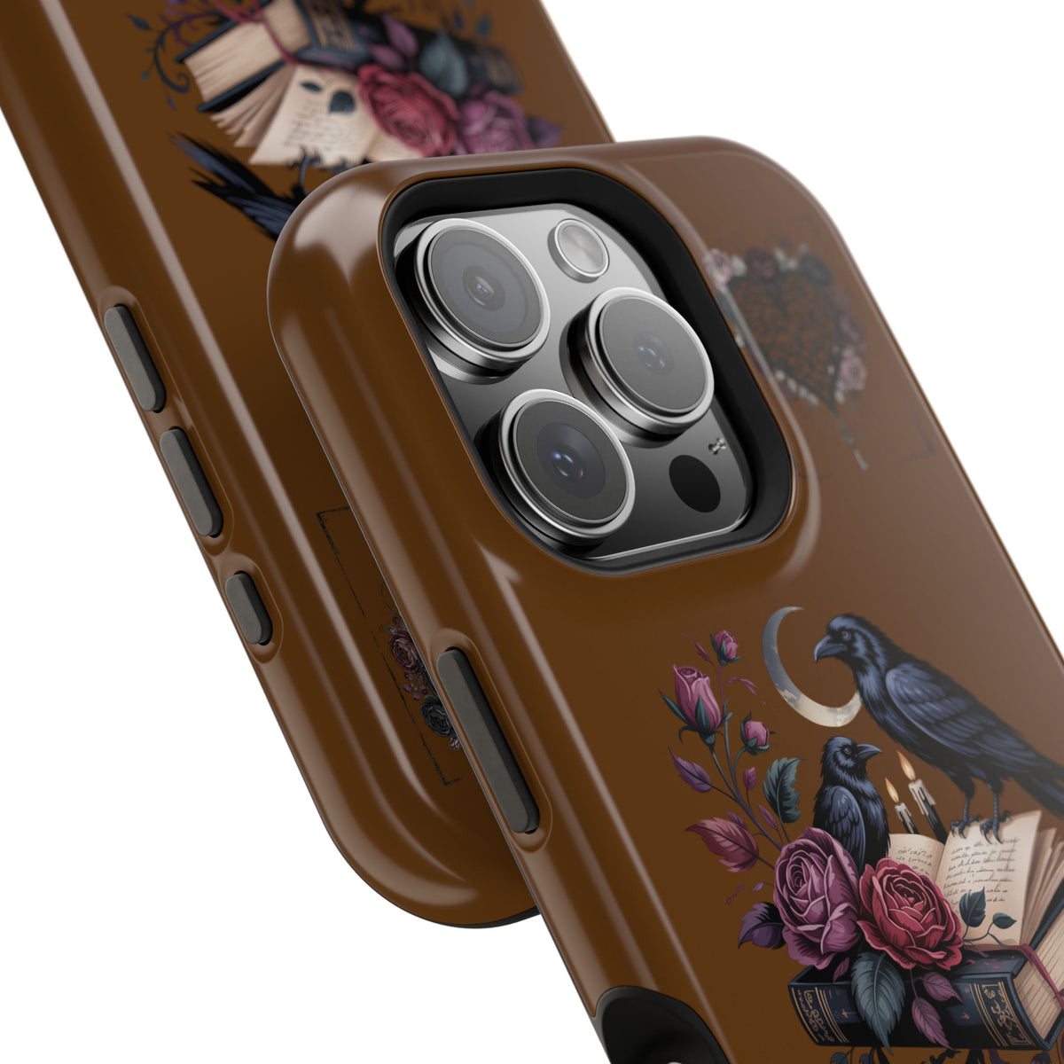 Raven & Roses Phone Case — Impact-Resistant Protective Case with Moon, Books & Floral Gothic Design