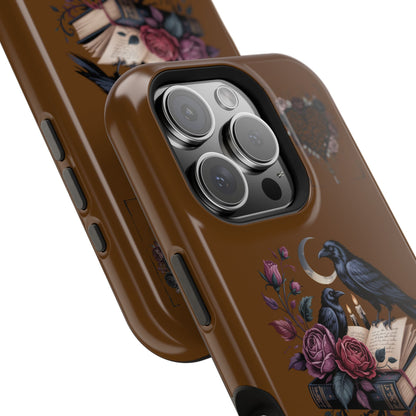 Raven & Roses Phone Case — Impact-Resistant Protective Case with Moon, Books & Floral Gothic Design