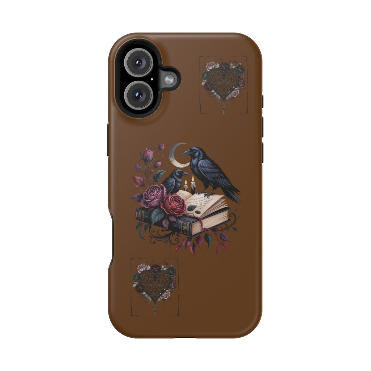Raven & Roses Phone Case — Impact-Resistant Protective Case with Moon, Books & Floral Gothic Design