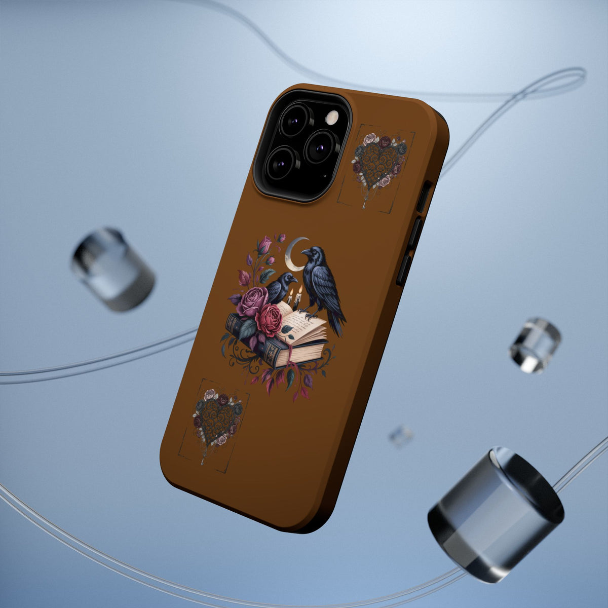 Raven & Roses Phone Case — Impact-Resistant Protective Case with Moon, Books & Floral Gothic Design