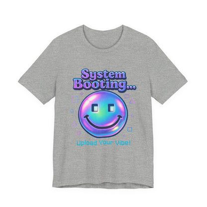 System Booting Smiley Tee — “Upload Your Vibe!” Retro Cybercore Graphic T-Shirt
