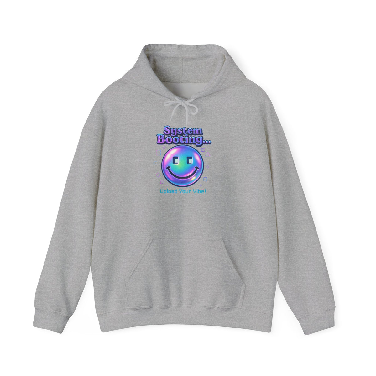 Hoodie — “System Booting” Retro Holographic Smiley Tech Hoodie