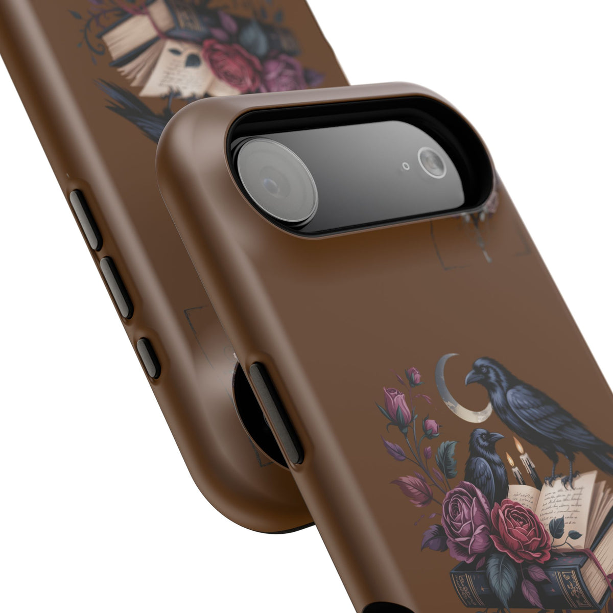 Raven & Roses Phone Case — Impact-Resistant Protective Case with Moon, Books & Floral Gothic Design