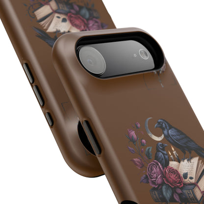 Raven & Roses Phone Case — Impact-Resistant Protective Case with Moon, Books & Floral Gothic Design