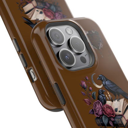 Raven & Roses Phone Case — Impact-Resistant Protective Case with Moon, Books & Floral Gothic Design