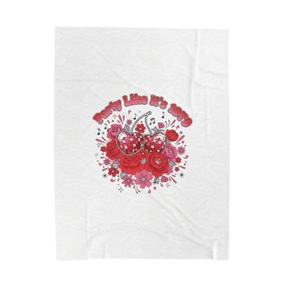 Disco Cherry Hearts Floral Velveteen Blanket | sparkly hearts, retro romance