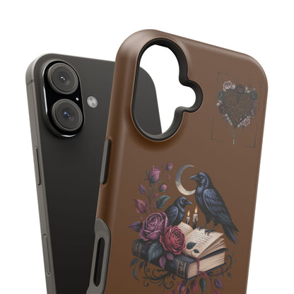 Raven & Roses Phone Case — Impact-Resistant Protective Case with Moon, Books & Floral Gothic Design