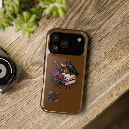 Raven & Roses Phone Case — Impact-Resistant Protective Case with Moon, Books & Floral Gothic Design