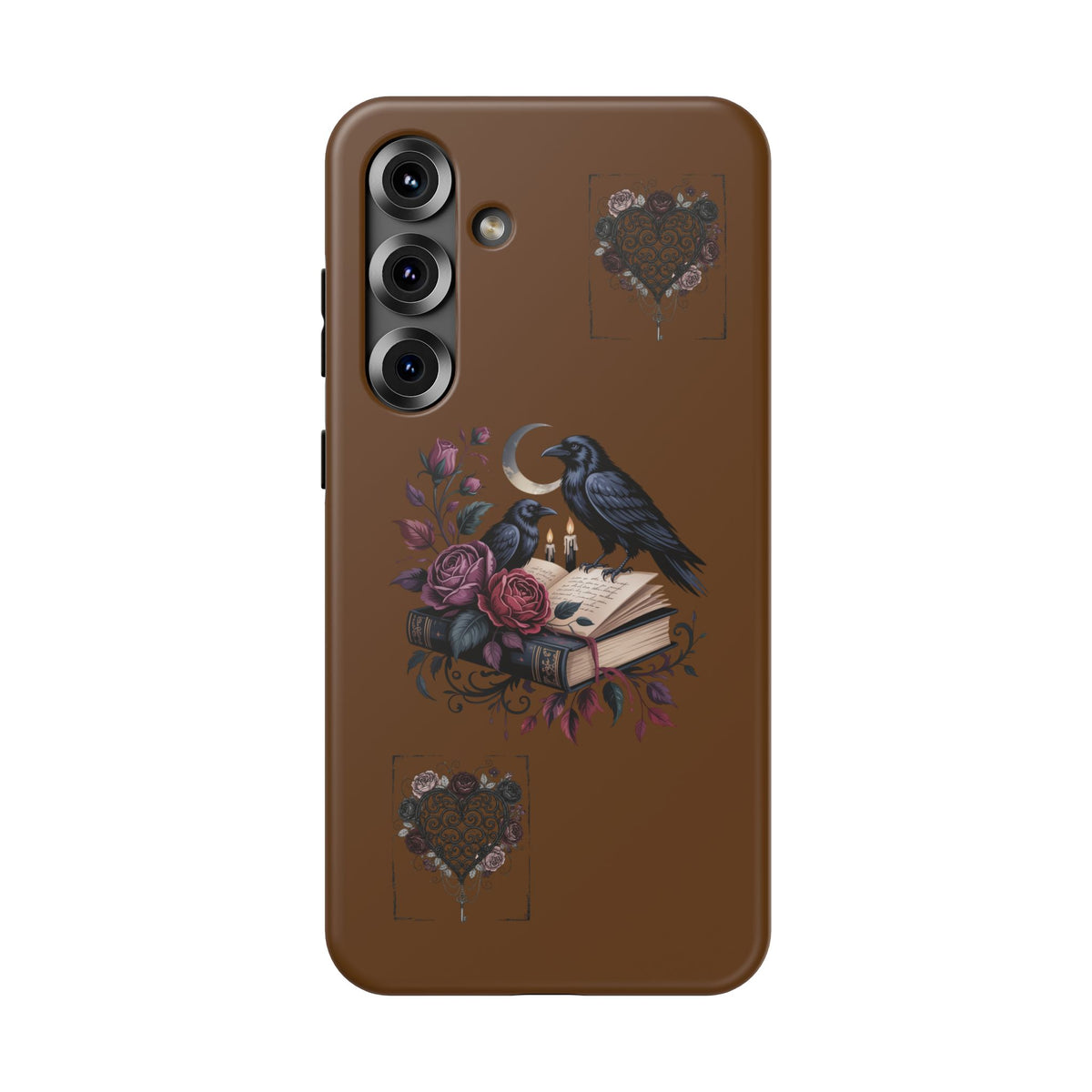 Raven & Roses Phone Case — Impact-Resistant Protective Case with Moon, Books & Floral Gothic Design