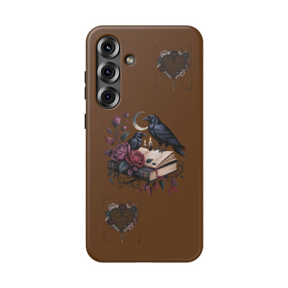 Raven & Roses Phone Case — Impact-Resistant Protective Case with Moon, Books & Floral Gothic Design