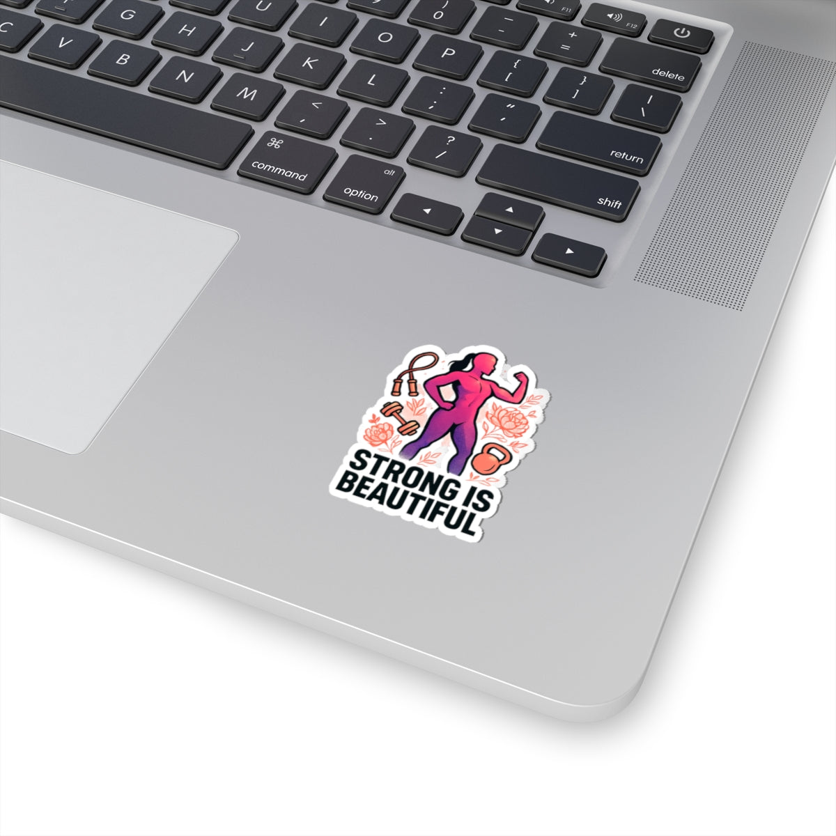 Strong Is Beautiful Sticker — Motivational Fitness Kiss-Cut Sticker for Women (Kettlebell, Dumbbell & Jump Rope Design)