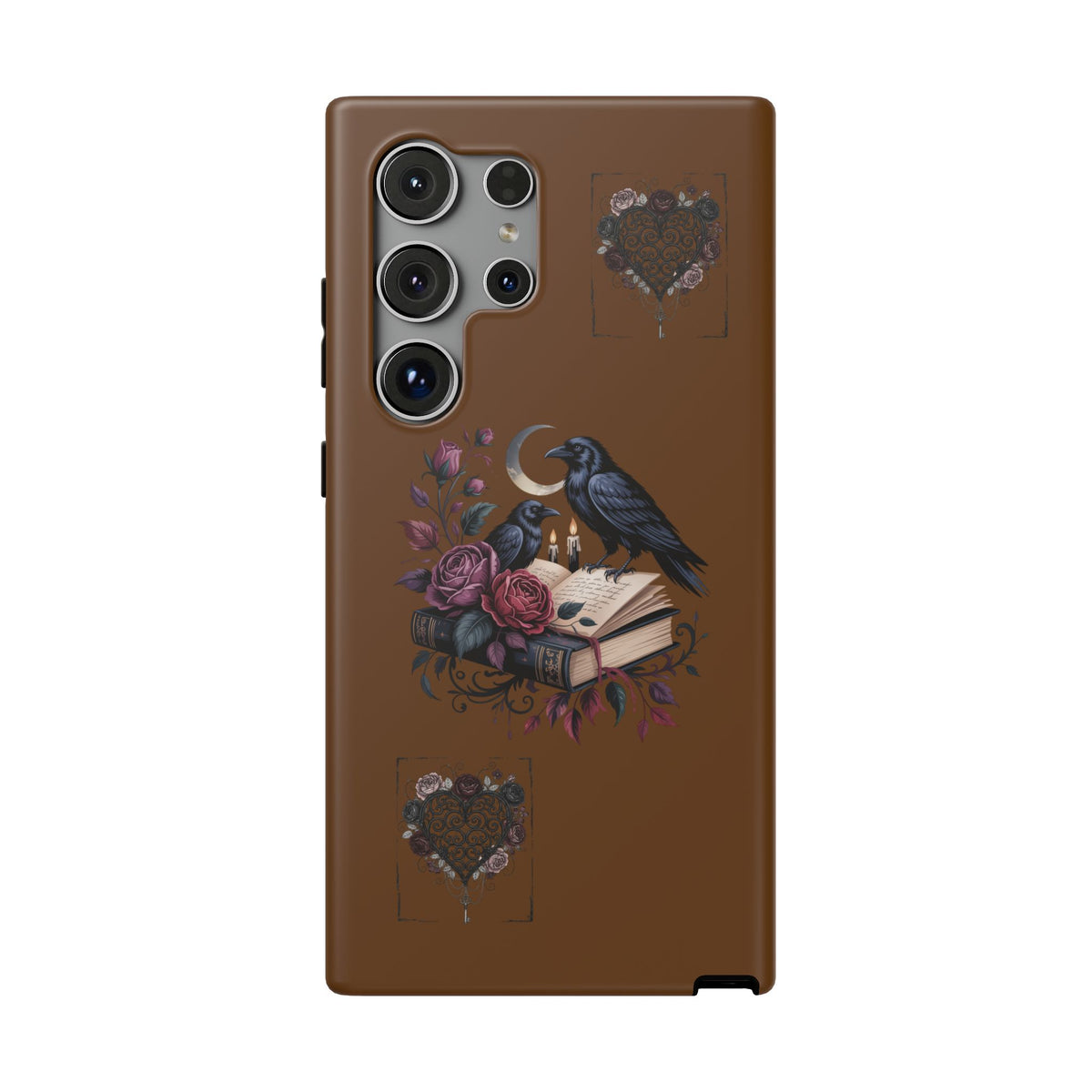 Raven & Roses Phone Case — Impact-Resistant Protective Case with Moon, Books & Floral Gothic Design