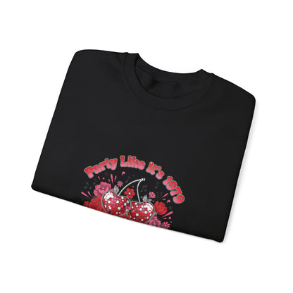 Disco Cherry Hearts Retro Romance Sweatshirt | sparkly hearts, glitter floral