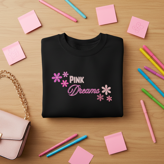 Pink Dreams Crewneck Sweatshirt — Floral Retro Graphic