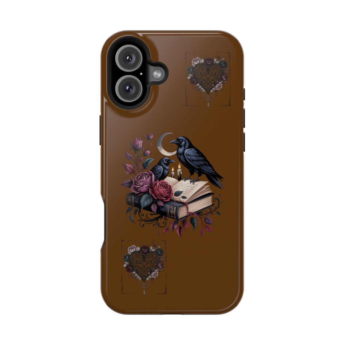 Raven & Roses Phone Case — Impact-Resistant Protective Case with Moon, Books & Floral Gothic Design