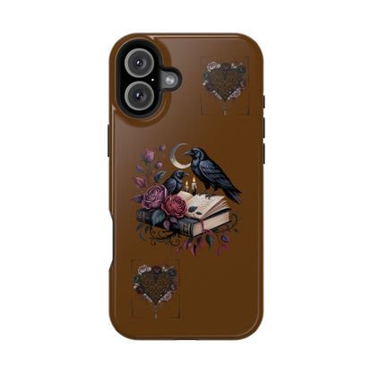 Raven & Roses Phone Case — Impact-Resistant Protective Case with Moon, Books & Floral Gothic Design
