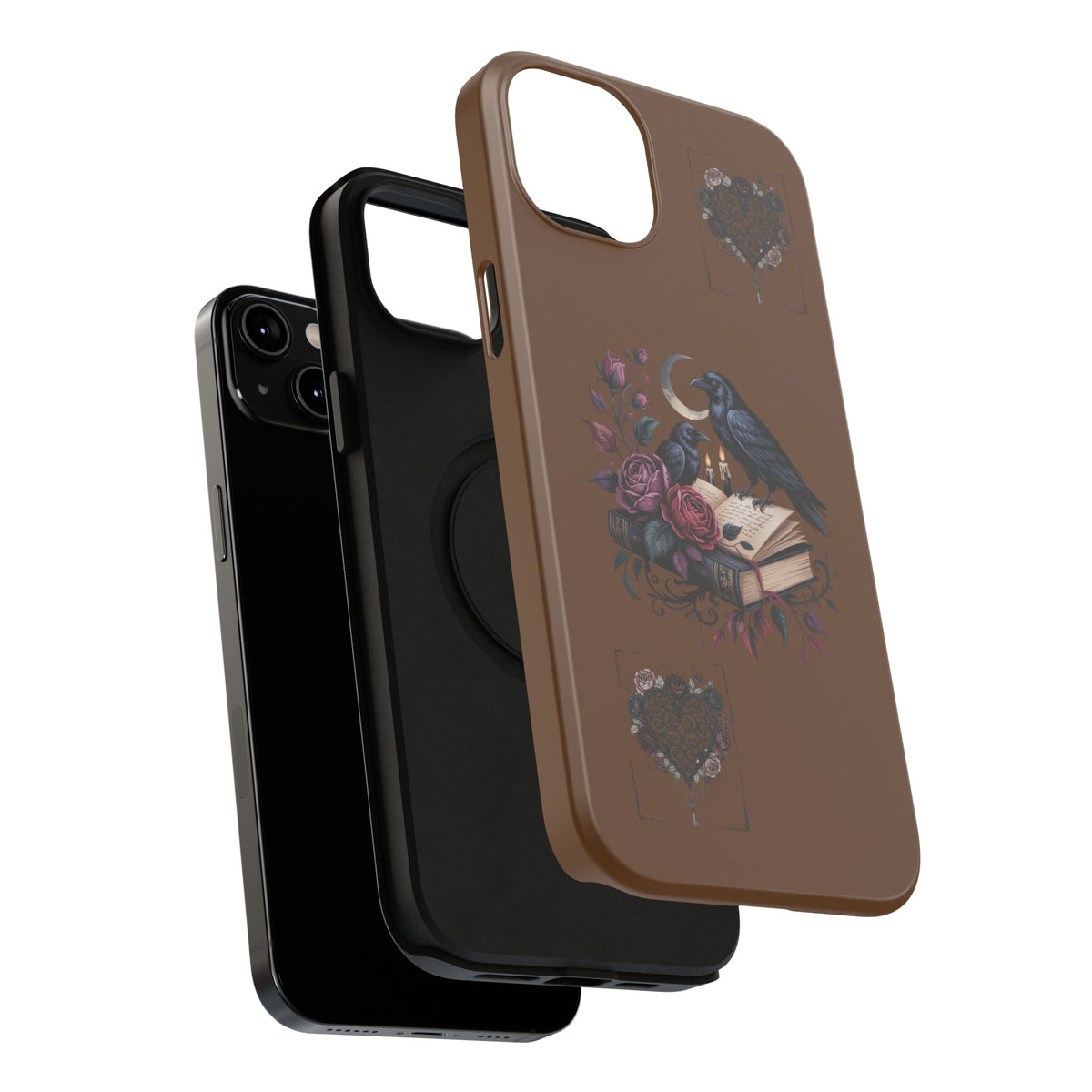 Raven & Roses Phone Case — Impact-Resistant Protective Case with Moon, Books & Floral Gothic Design