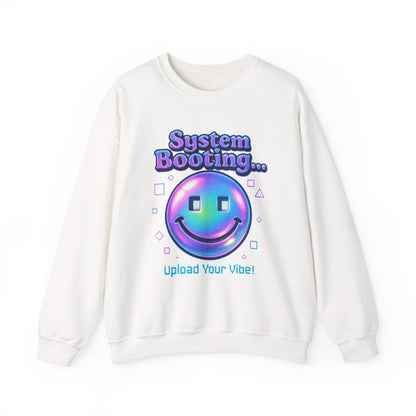 System Booting Crewneck Sweatshirt — "Upload Your Vibe" Retro Tech Graphic