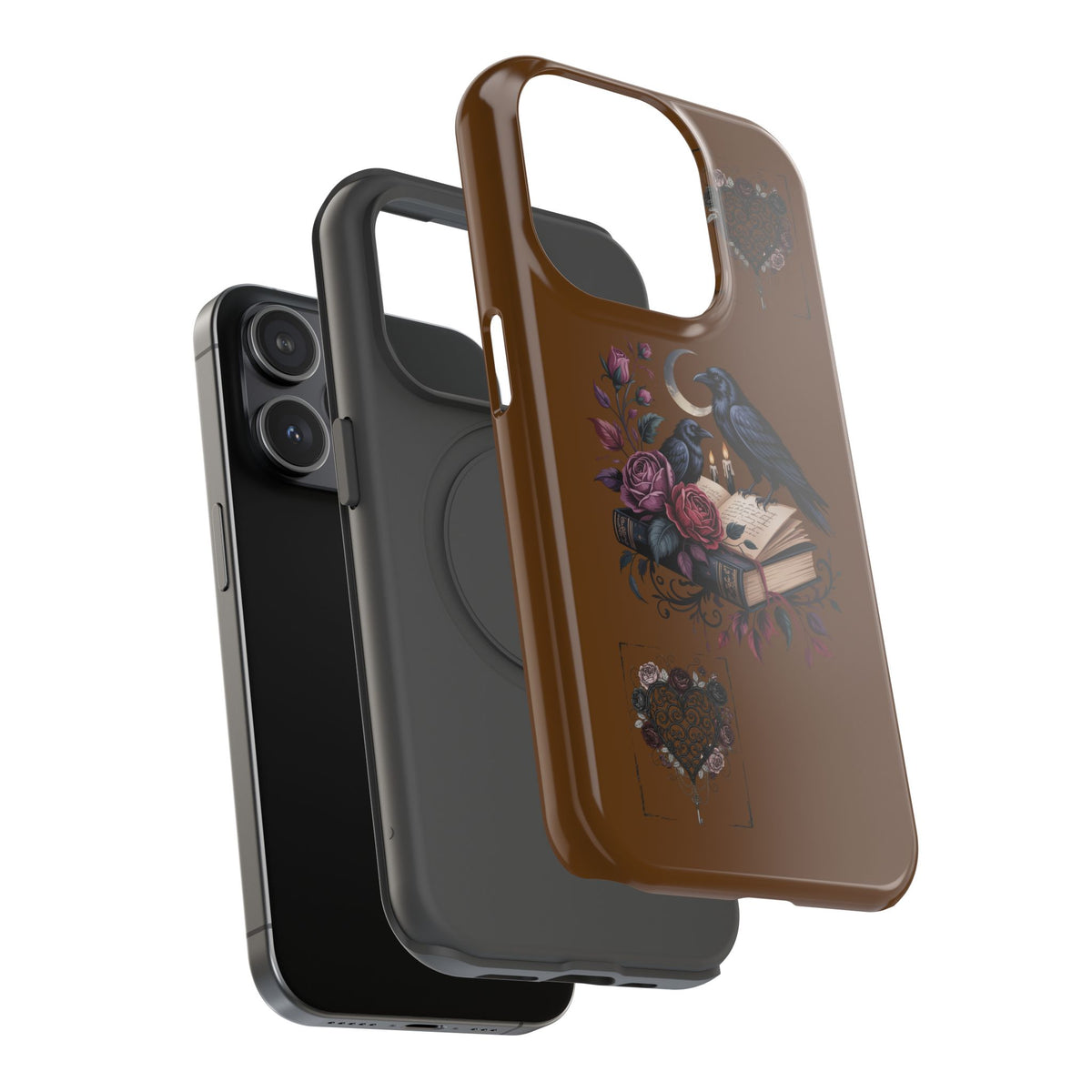 Raven & Roses Phone Case — Impact-Resistant Protective Case with Moon, Books & Floral Gothic Design