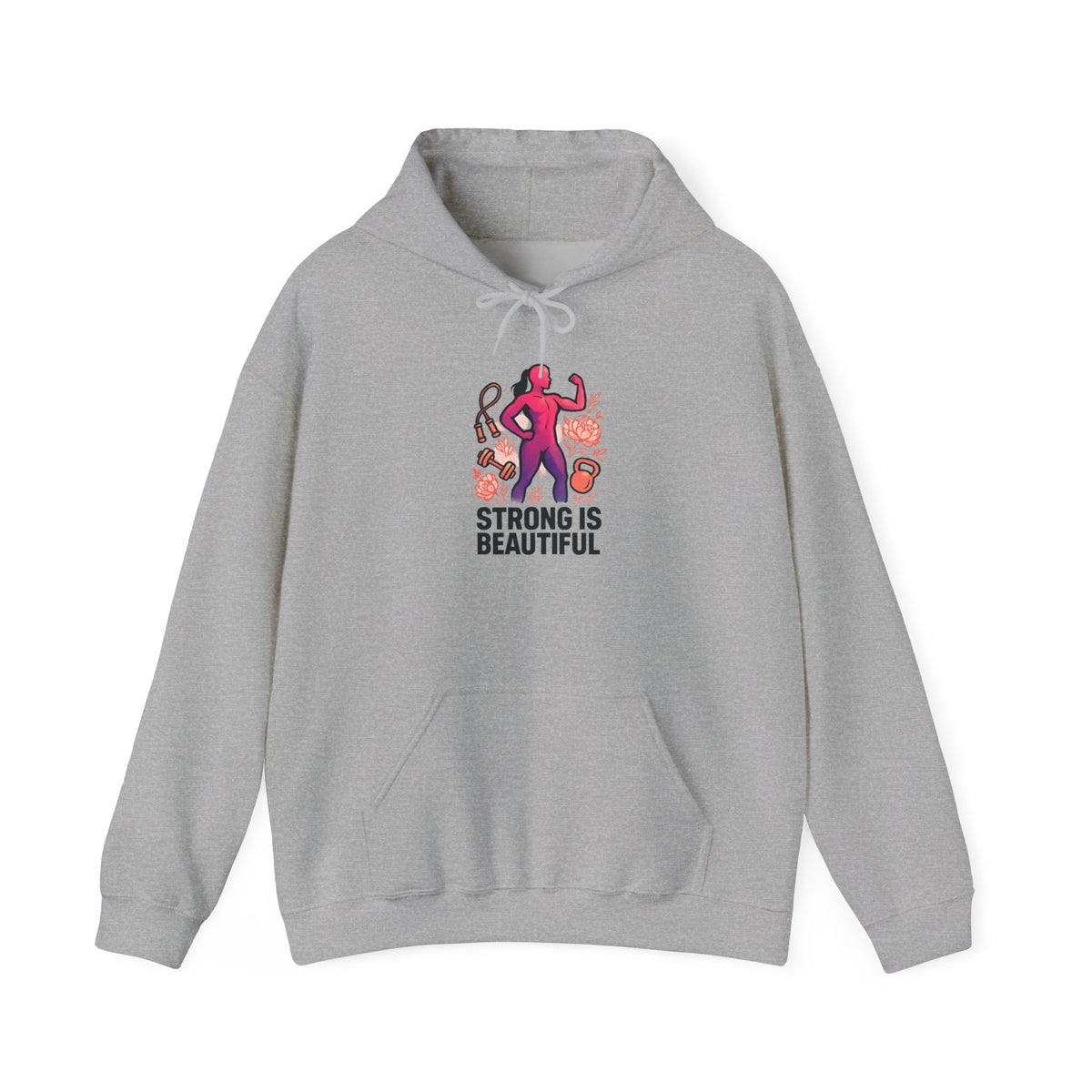 Strong Is Hoodie — Motivational Fitness Hoodie with Kettlebell & Weightlifting Design