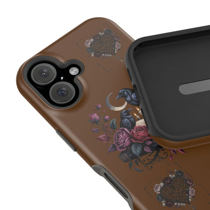 Raven & Roses Phone Case — Impact-Resistant Protective Case with Moon, Books & Floral Gothic Design