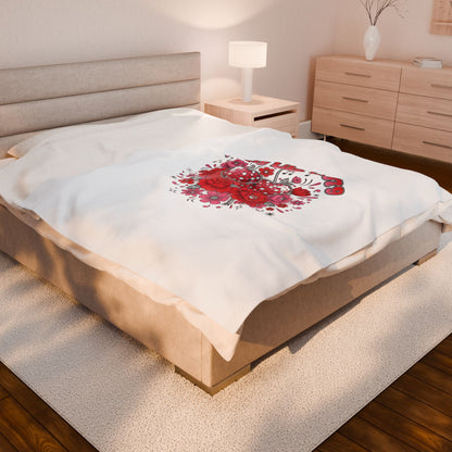 Disco Cherry Hearts Floral Velveteen Blanket | sparkly hearts, retro romance