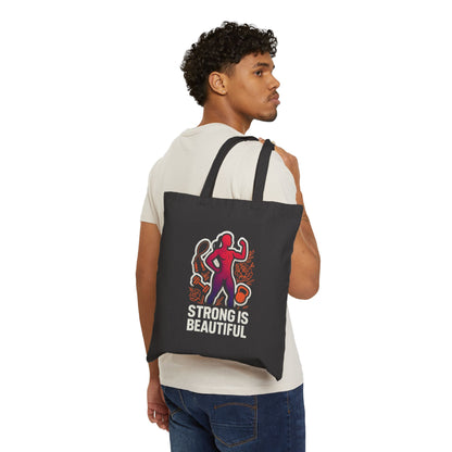 Strong Is Beautiful Canvas Tote Bag — Fitness Motivational Gym Shopper