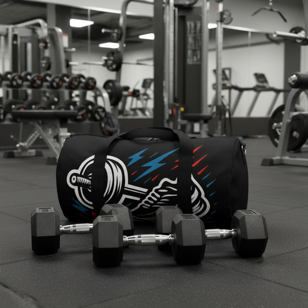 No Excuses Gym Duffel Bag — Motivational Workout Travel Bag with Barbell Design