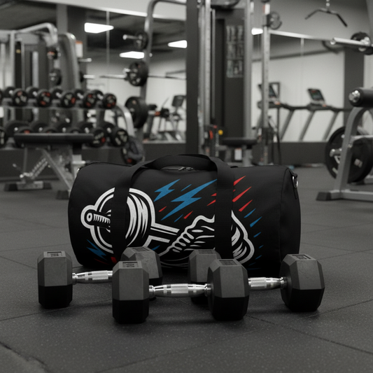 No Excuses Gym Duffel Bag — Motivational Workout Travel Bag with Barbell Design