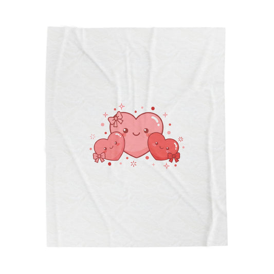 Tiny Heart Kawaii Trio Velveteen Plush Blanket | tiny heart design, valentine doodle