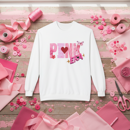 Pink Era Crewneck Sweatshirt — Floral Heart Graphic