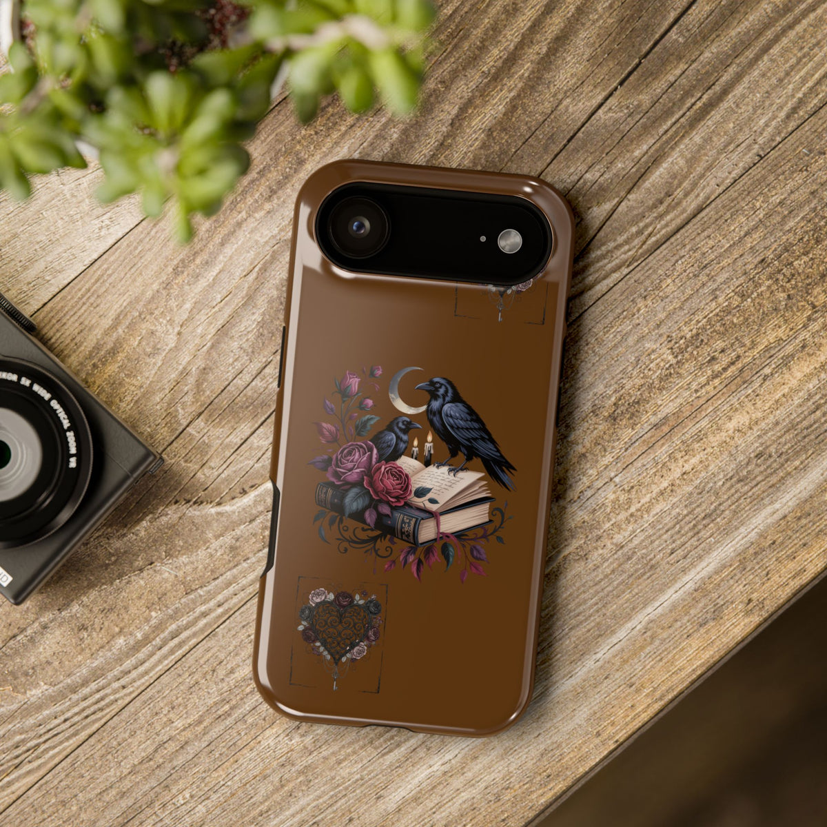 Raven & Roses Phone Case — Impact-Resistant Protective Case with Moon, Books & Floral Gothic Design