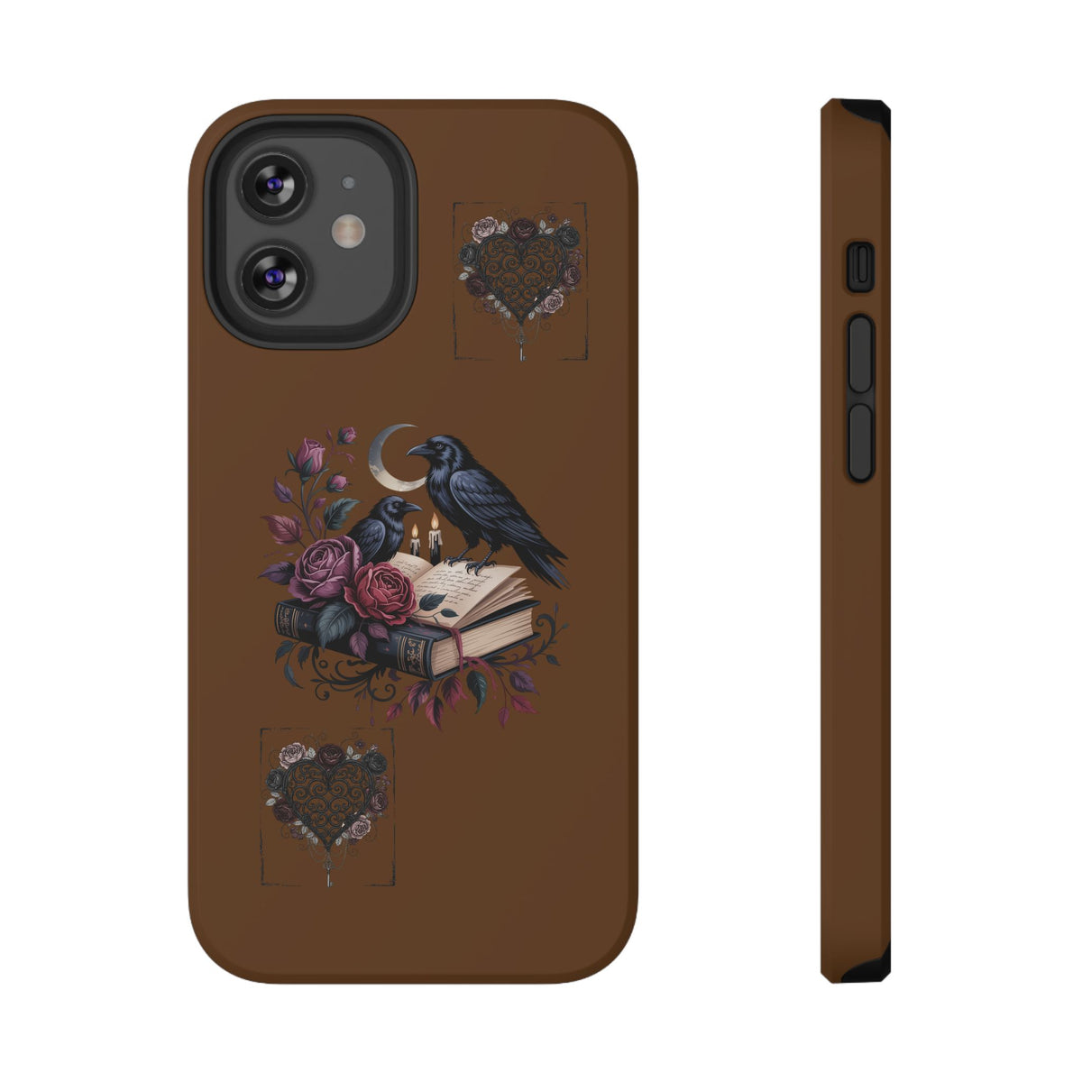 Raven & Roses Phone Case — Impact-Resistant Protective Case with Moon, Books & Floral Gothic Design