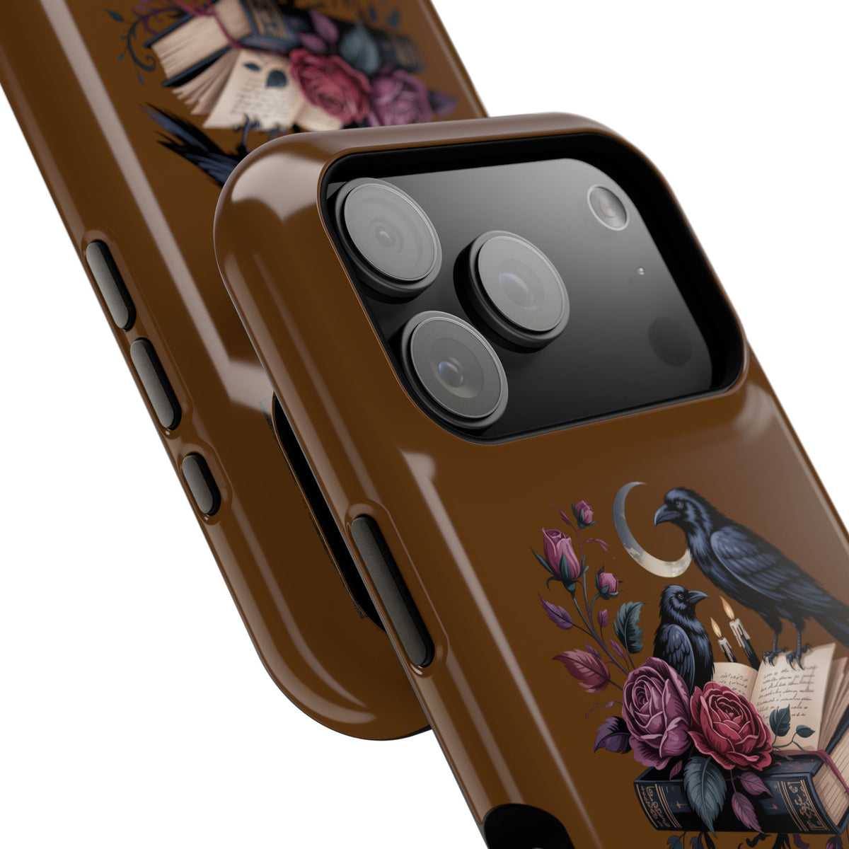 Raven & Roses Phone Case — Impact-Resistant Protective Case with Moon, Books & Floral Gothic Design