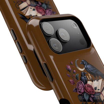 Raven & Roses Phone Case — Impact-Resistant Protective Case with Moon, Books & Floral Gothic Design