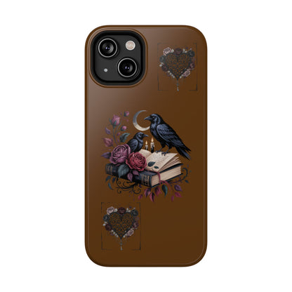 Raven & Roses Phone Case — Impact-Resistant Protective Case with Moon, Books & Floral Gothic Design