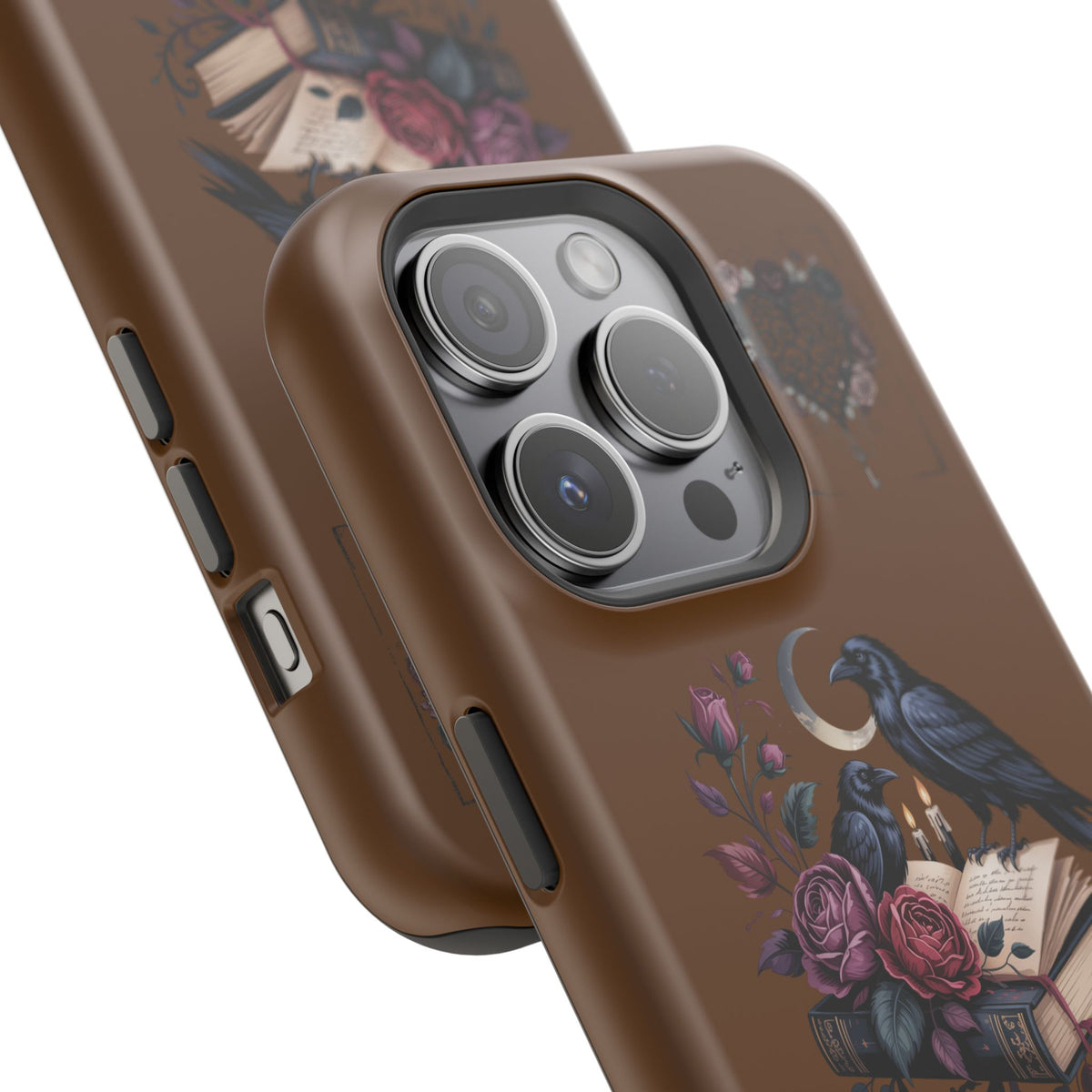 Raven & Roses Phone Case — Impact-Resistant Protective Case with Moon, Books & Floral Gothic Design
