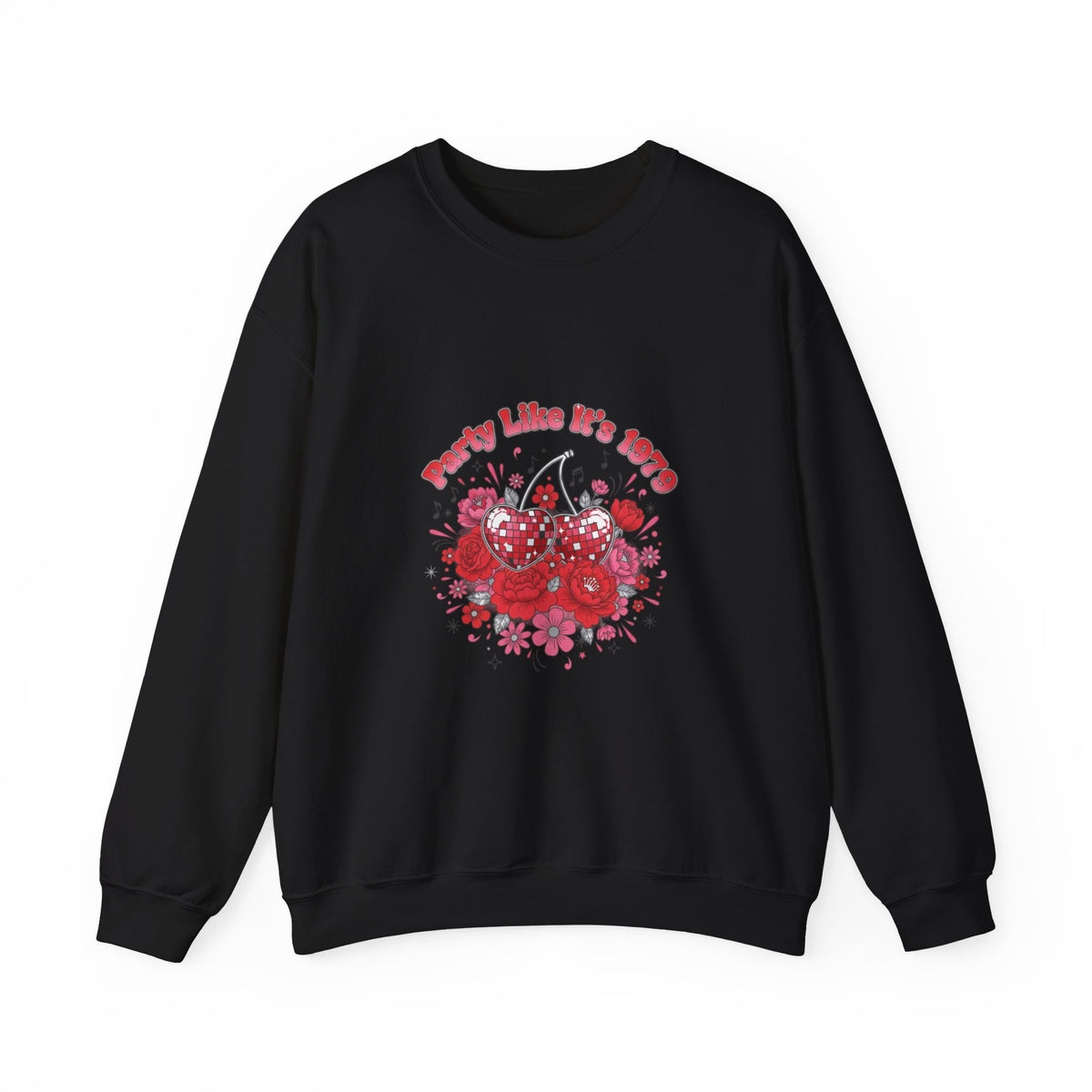 Disco Cherry Hearts Retro Romance Sweatshirt | sparkly hearts, glitter floral