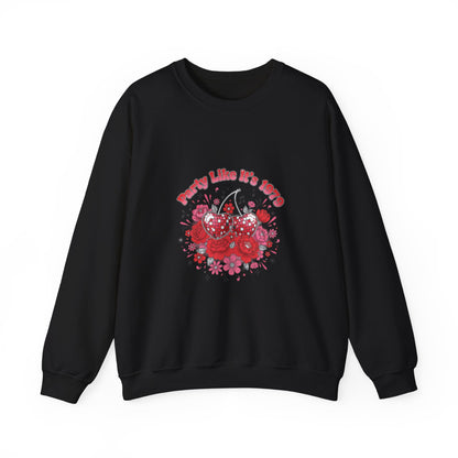 Disco Cherry Hearts Retro Romance Sweatshirt | sparkly hearts, glitter floral