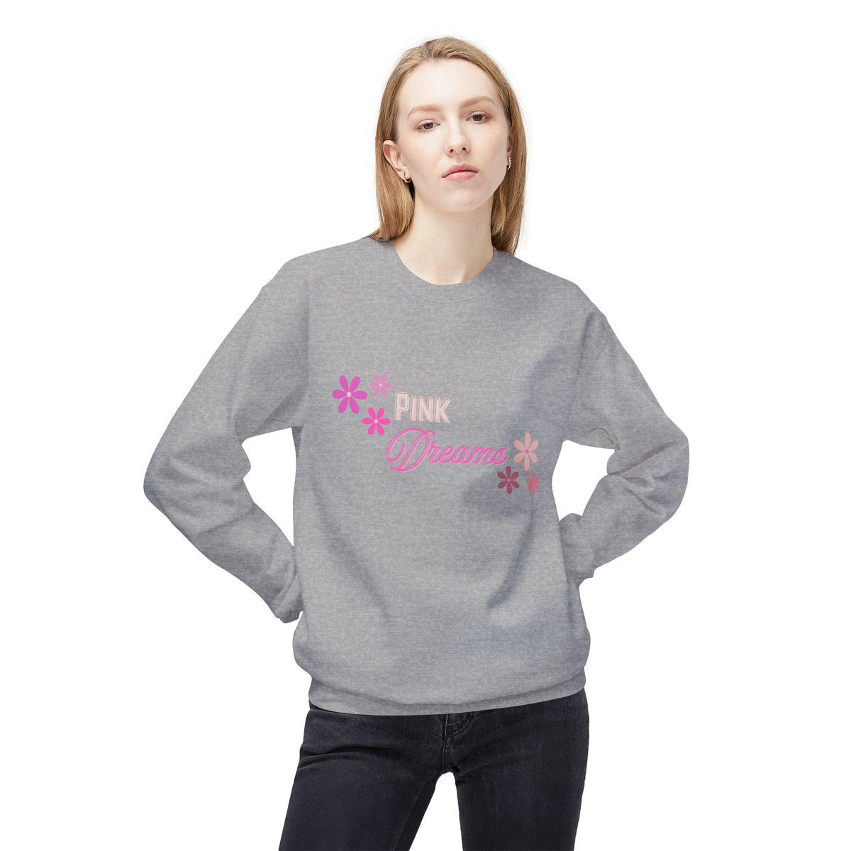 Pink Dreams Crewneck Sweatshirt — Floral Retro Graphic