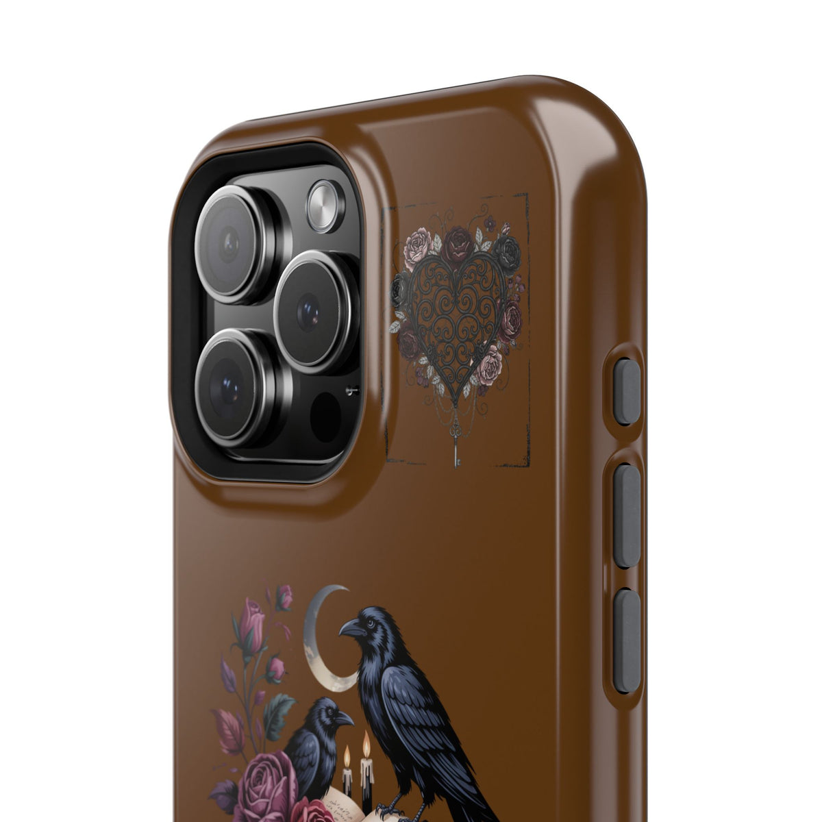 Raven & Roses Phone Case — Impact-Resistant Protective Case with Moon, Books & Floral Gothic Design