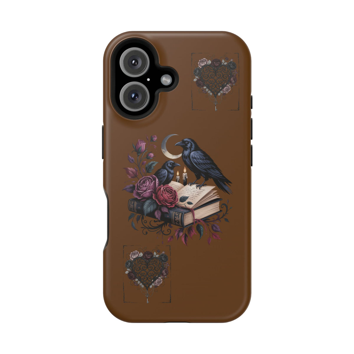 Raven & Roses Phone Case — Impact-Resistant Protective Case with Moon, Books & Floral Gothic Design