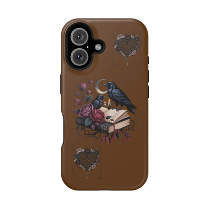 Raven & Roses Phone Case — Impact-Resistant Protective Case with Moon, Books & Floral Gothic Design