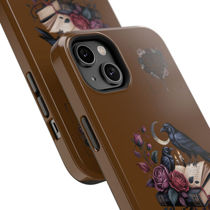 Raven & Roses Phone Case — Impact-Resistant Protective Case with Moon, Books & Floral Gothic Design