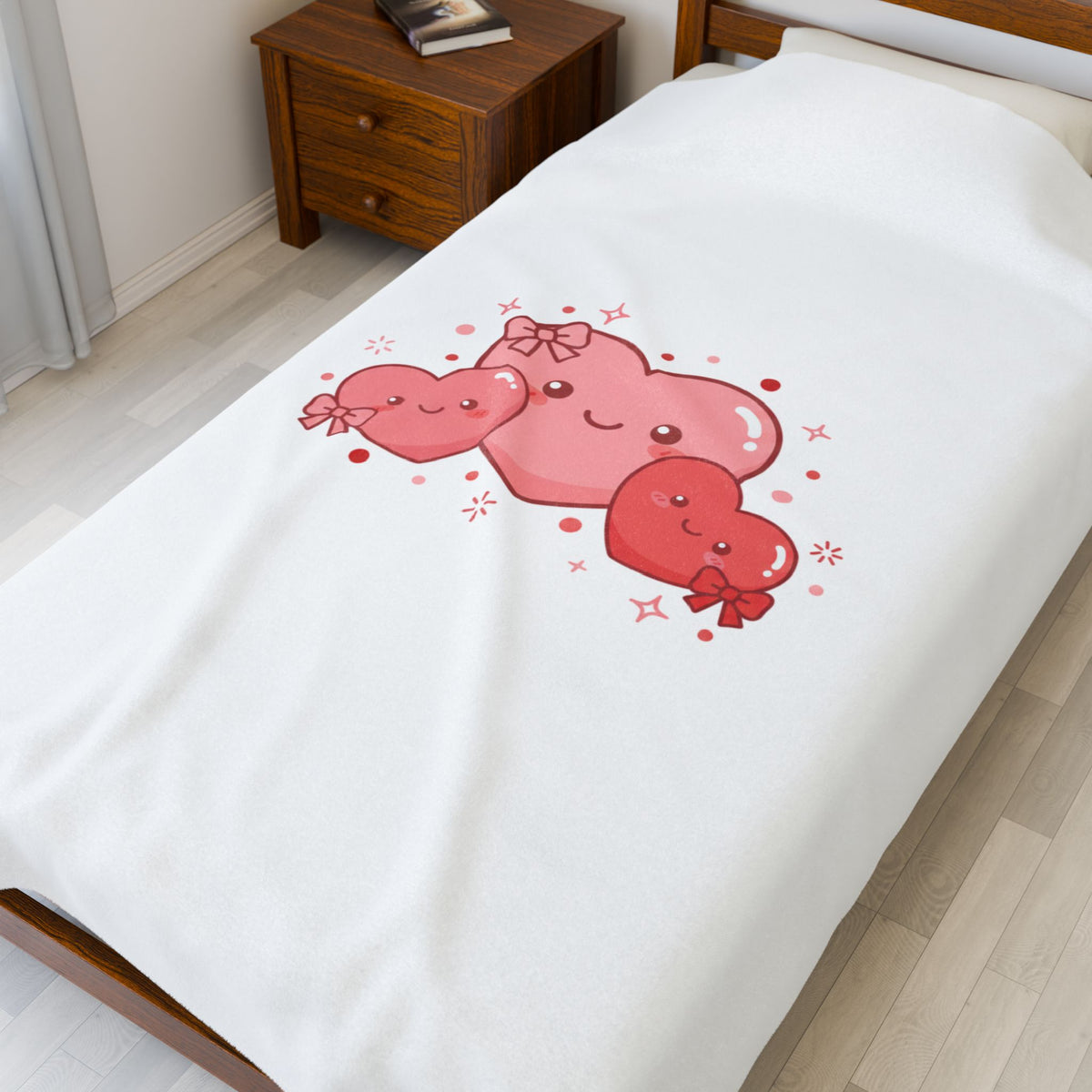Tiny Heart Kawaii Trio Velveteen Plush Blanket | tiny heart design, valentine doodle