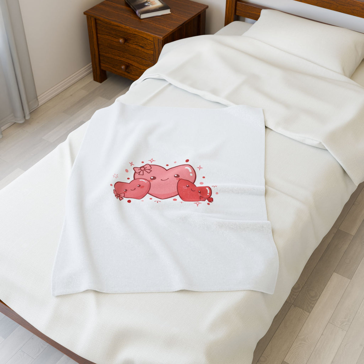Tiny Heart Kawaii Trio Velveteen Plush Blanket | tiny heart design, valentine doodle