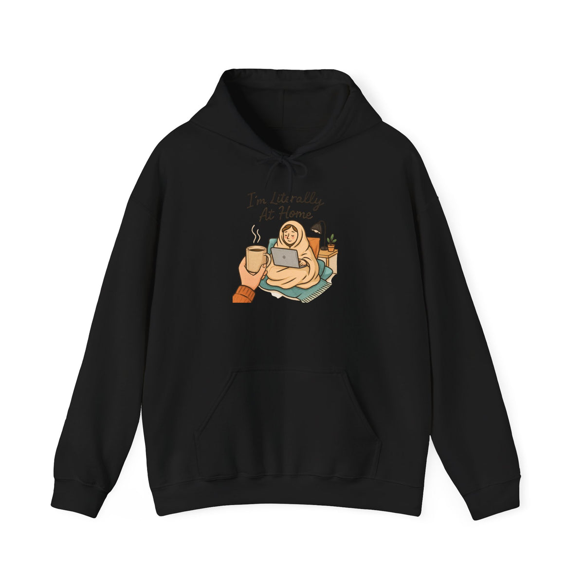 Cozy At Home Hoodie — Relaxed Laptop & Coffee Illustration