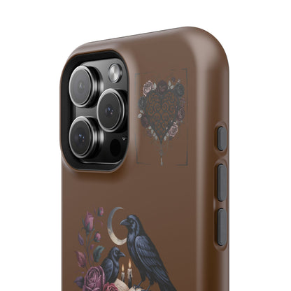 Raven & Roses Phone Case — Impact-Resistant Protective Case with Moon, Books & Floral Gothic Design